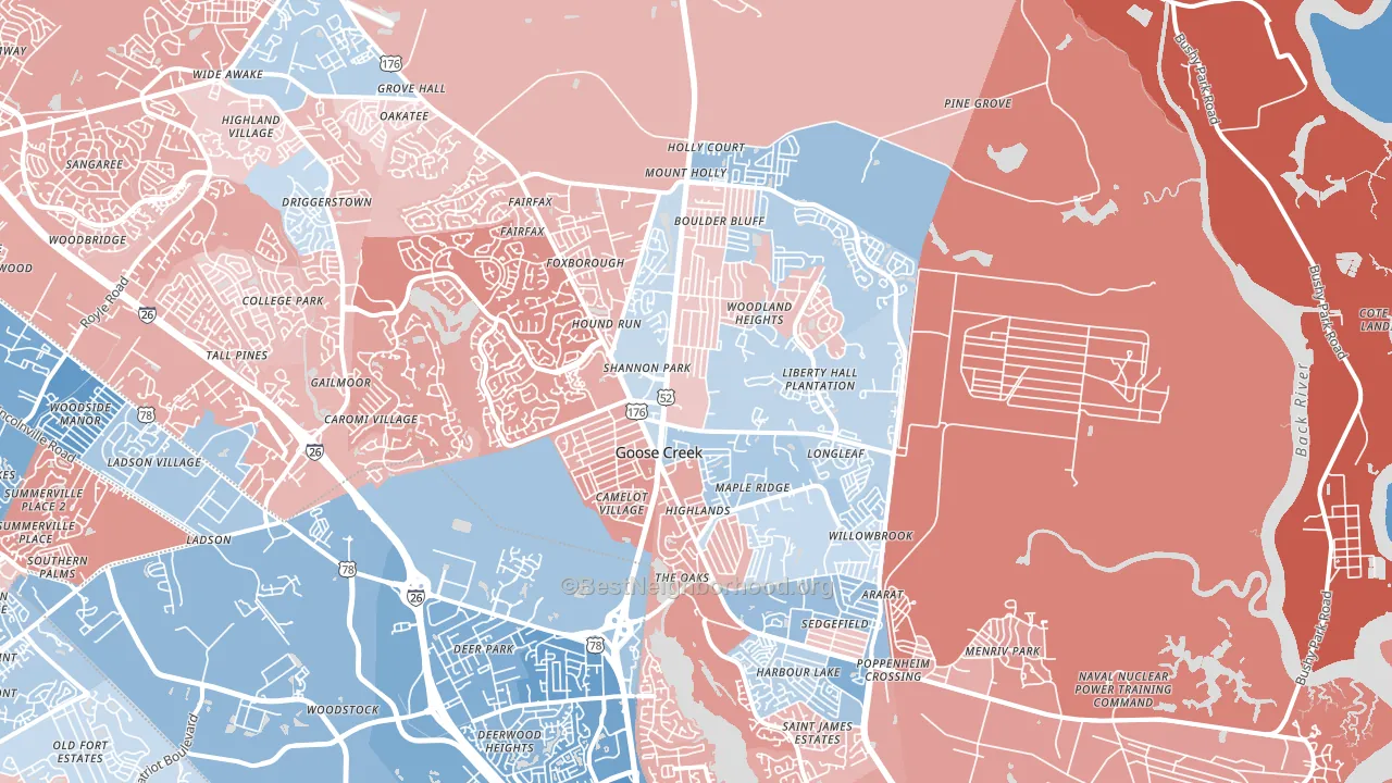 Goose Creek, SC block-group political-lean map