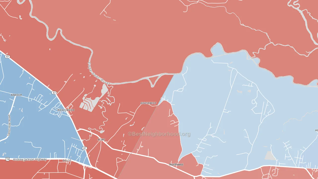 Gooseneck, NC block-group political-lean map