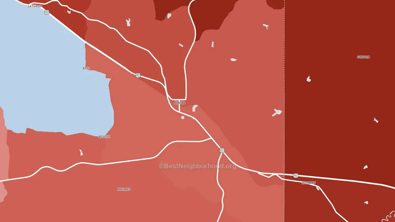 Gordo, AL block-group political-lean map