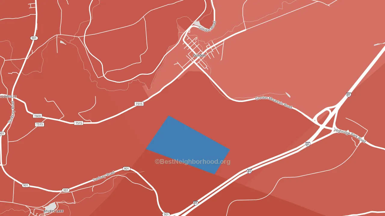 Gordon, PA block-group political-lean map