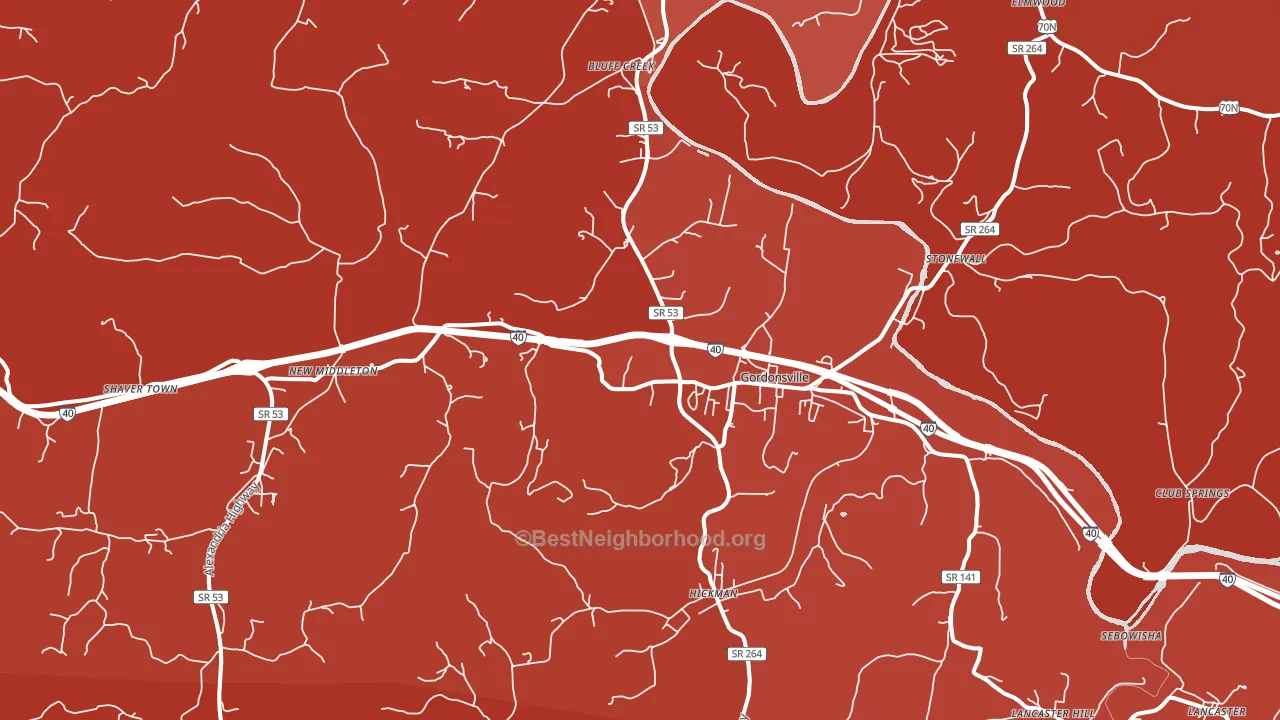 Gordonsville, TN block-group political-lean map