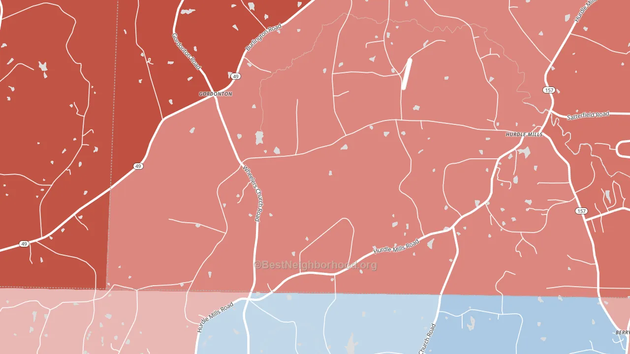 Gordonton, NC block-group political-lean map