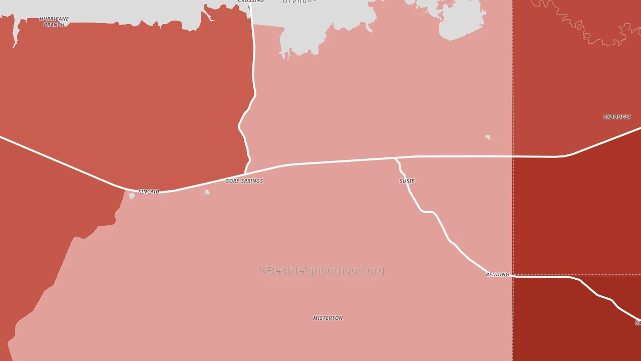 Gore Springs, MS block-group political-lean map