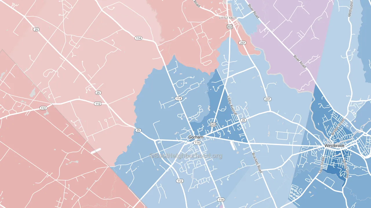 Gorham, ME block-group political-lean map