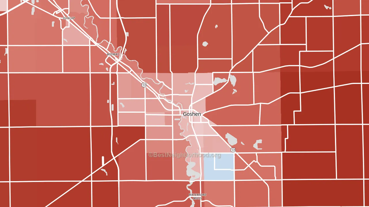 Goshen, IN block-group political-lean map