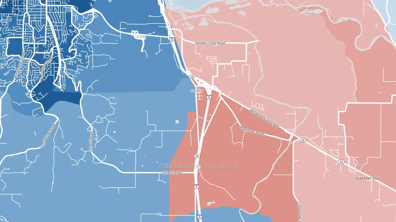 Goshen, OR block-group political-lean map