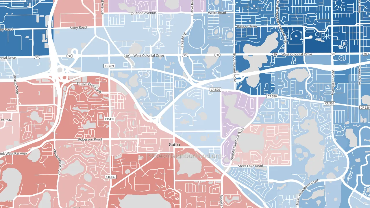Gotha, FL block-group political-lean map