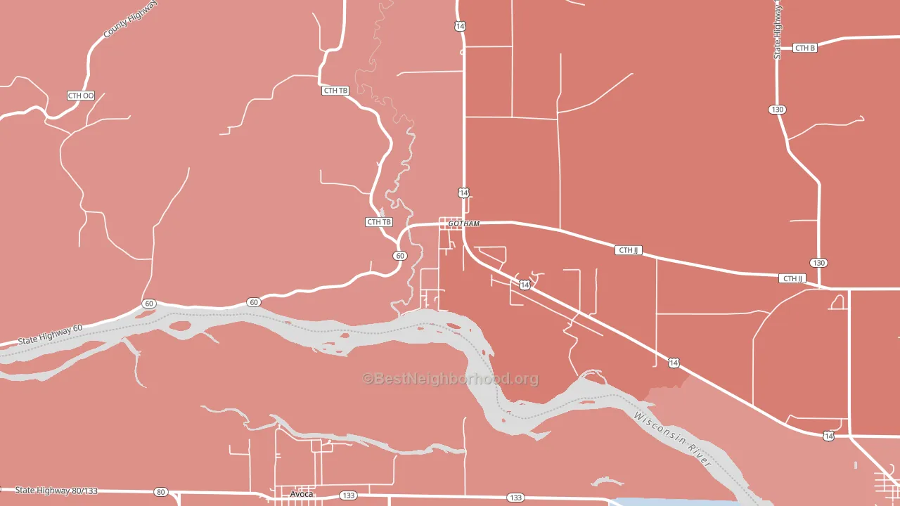 Gotham, WI block-group political-lean map