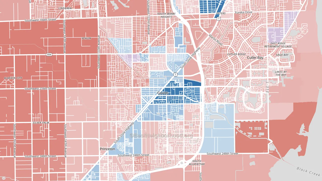 Goulds, FL block-group political-lean map