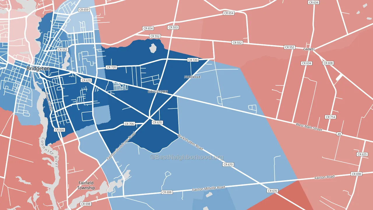 Gouldtown, NJ block-group political-lean map