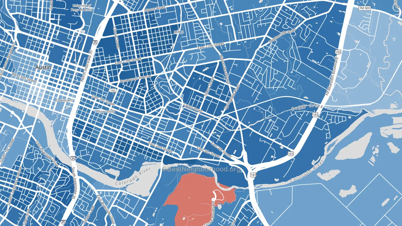 Govalle, Austin, TX block-group political-lean map