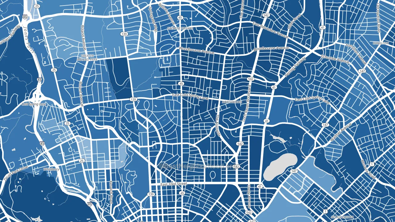 Govans, Baltimore, MD block-group political-lean map
