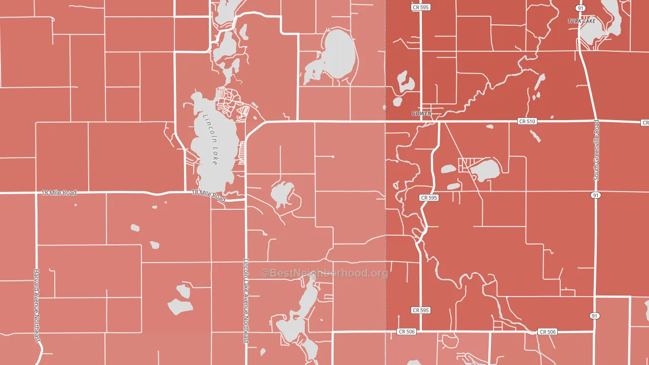 Gowen, MI block-group political-lean map