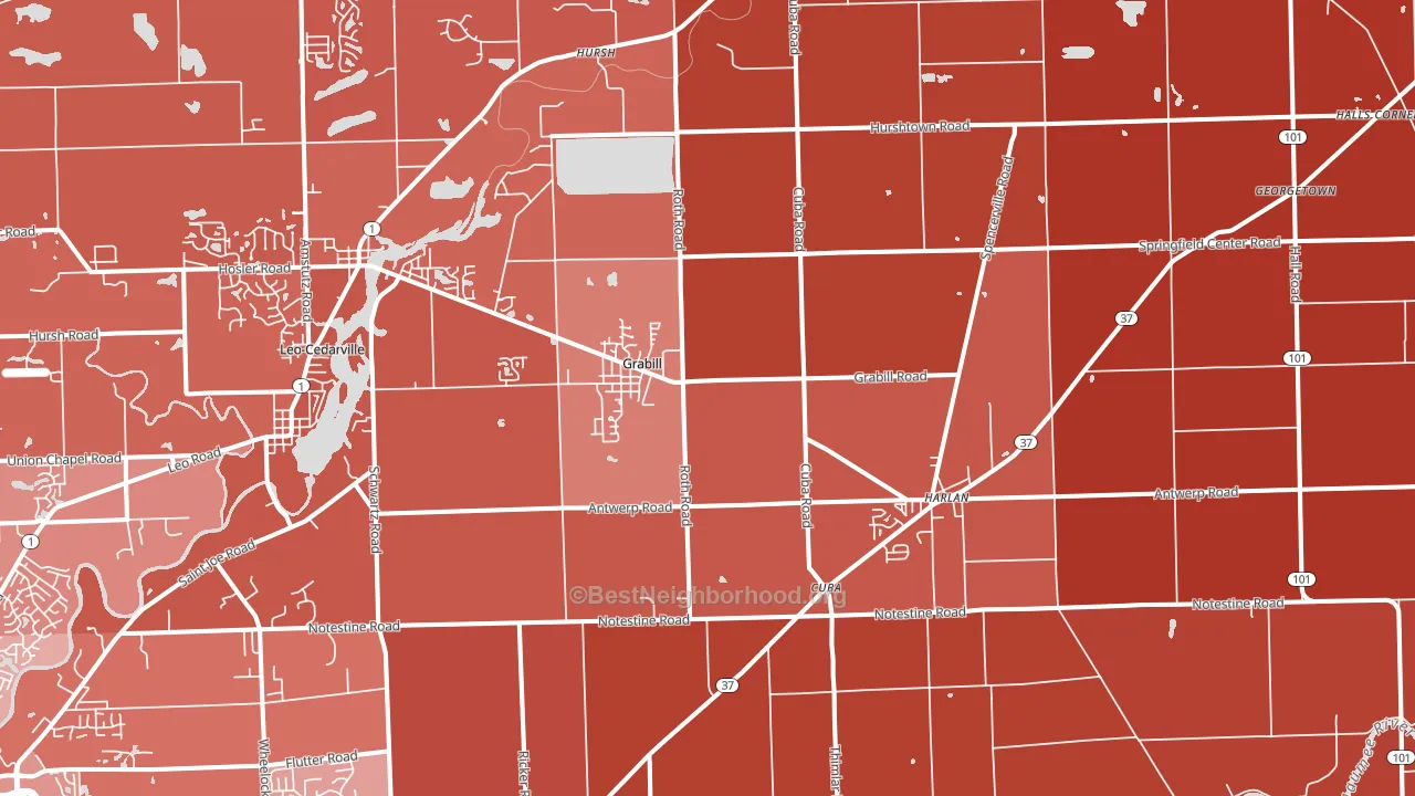 Grabill, IN block-group political-lean map