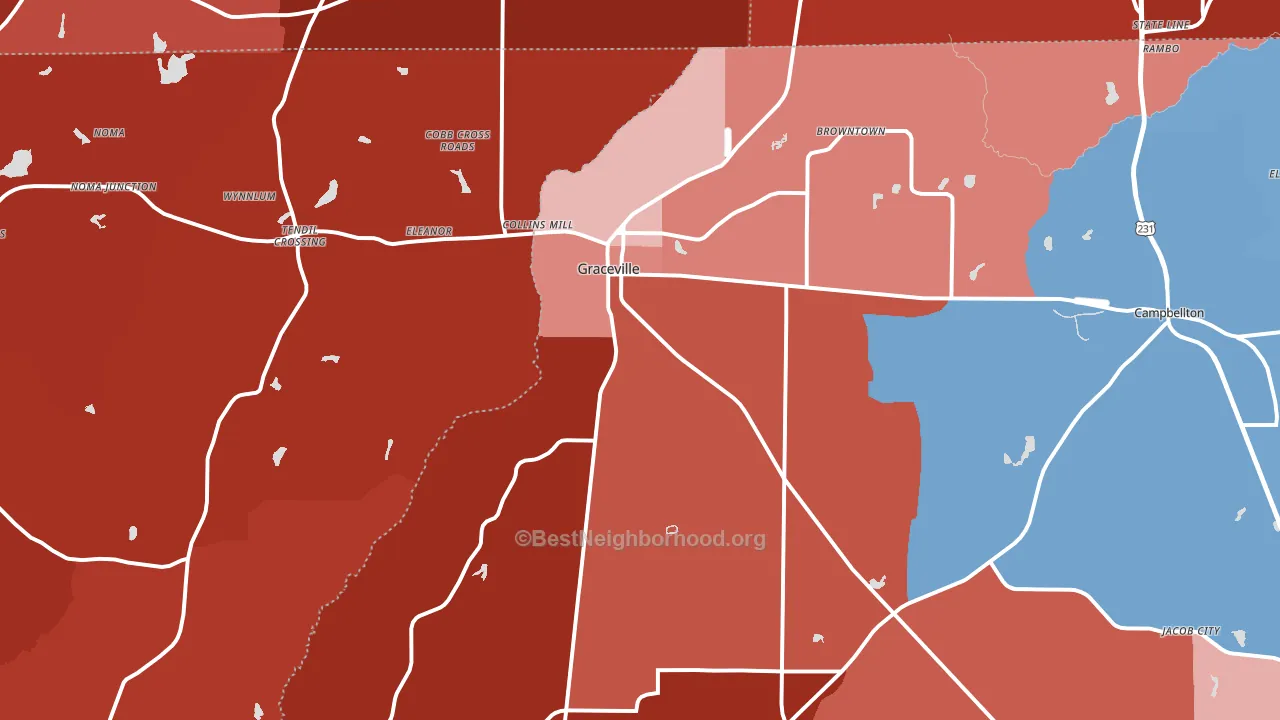 Graceville, FL block-group political-lean map