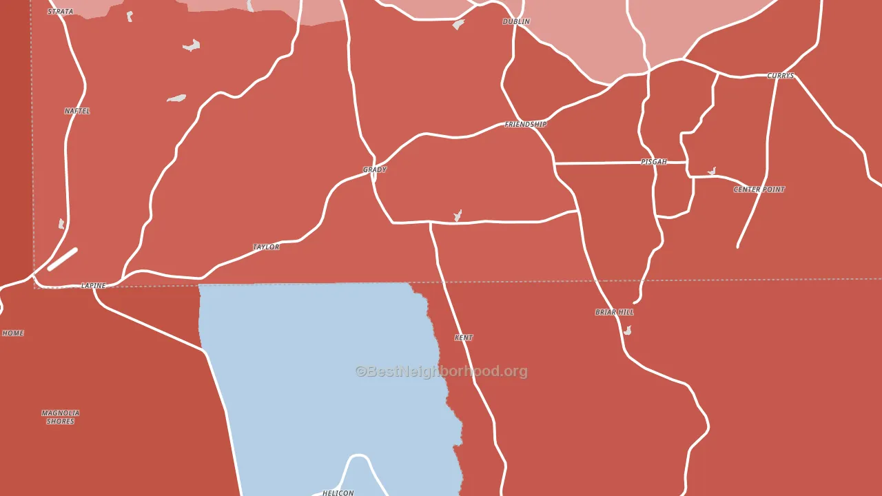 Grady, AL block-group political-lean map