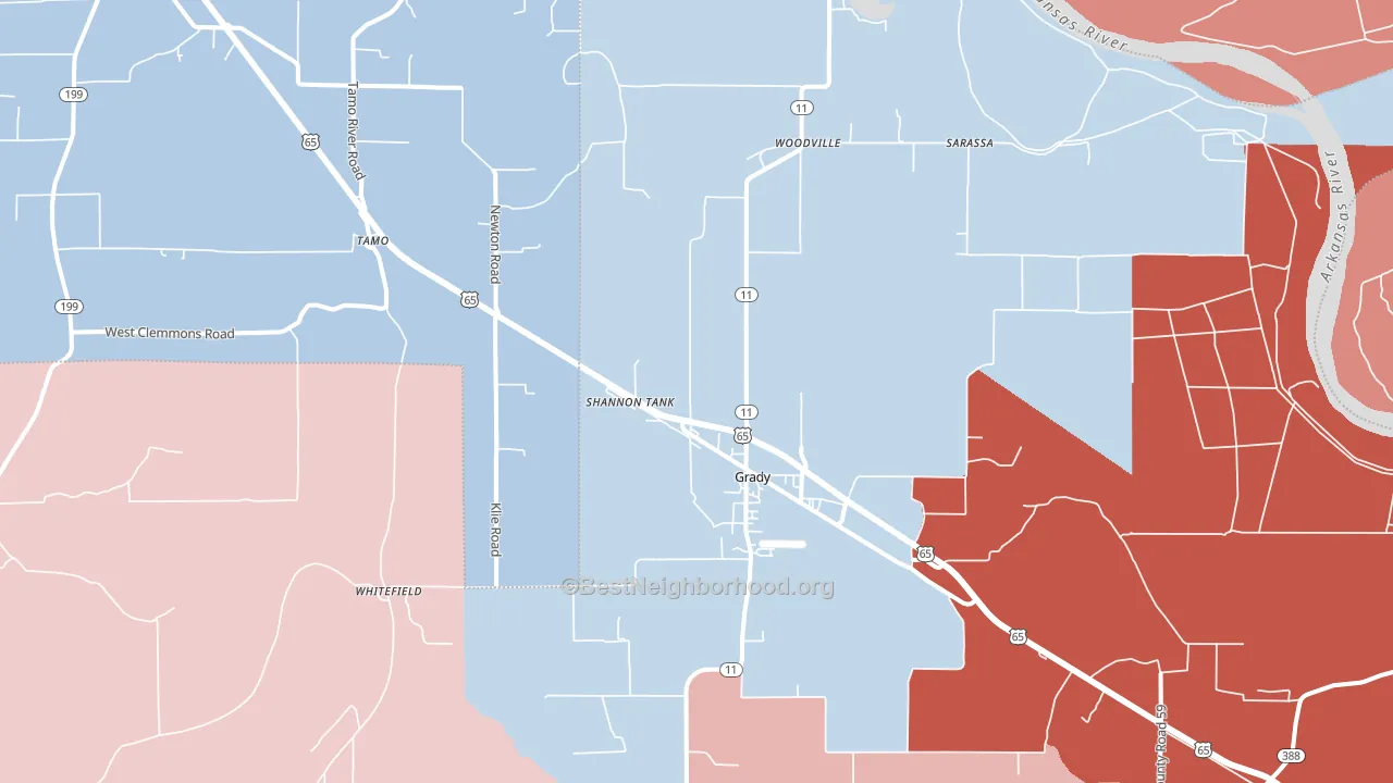 Grady, AR block-group political-lean map