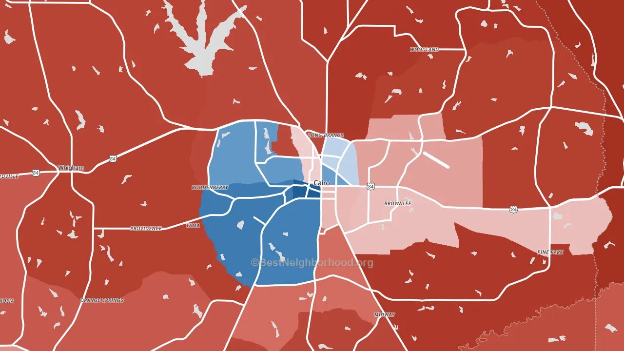 Grady County, GA block-group political-lean map