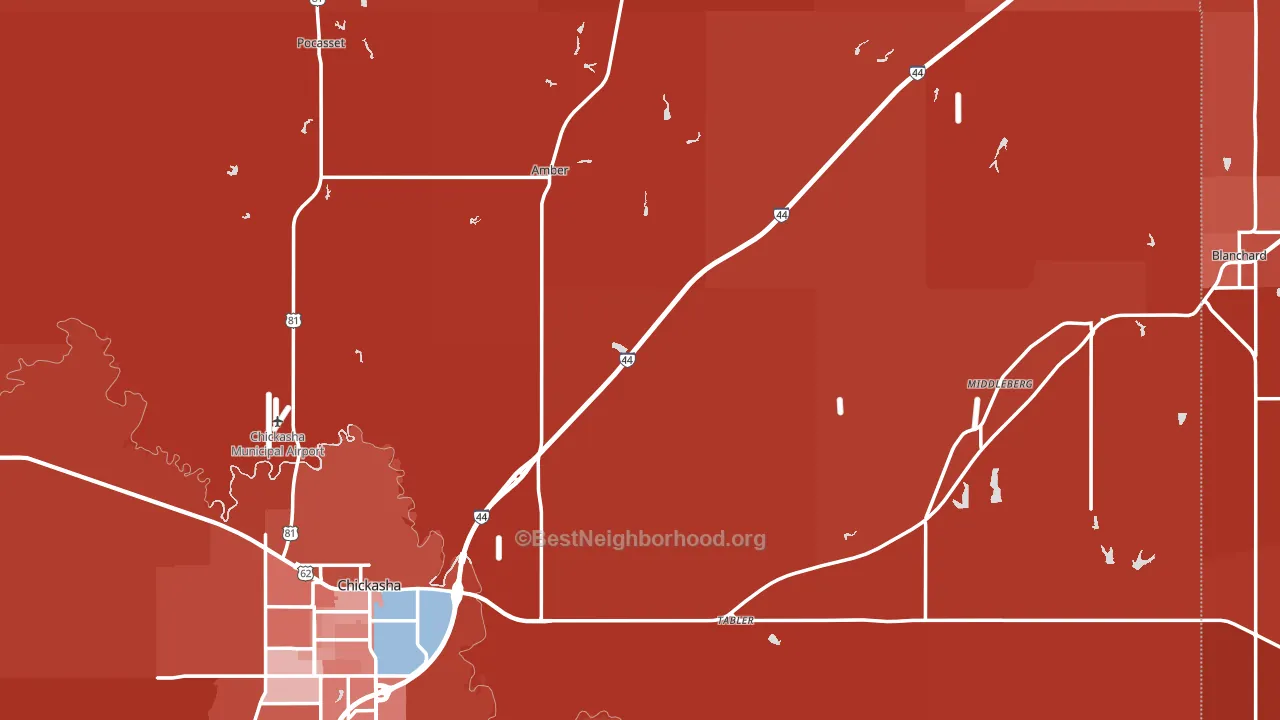 Grady County, OK block-group political-lean map