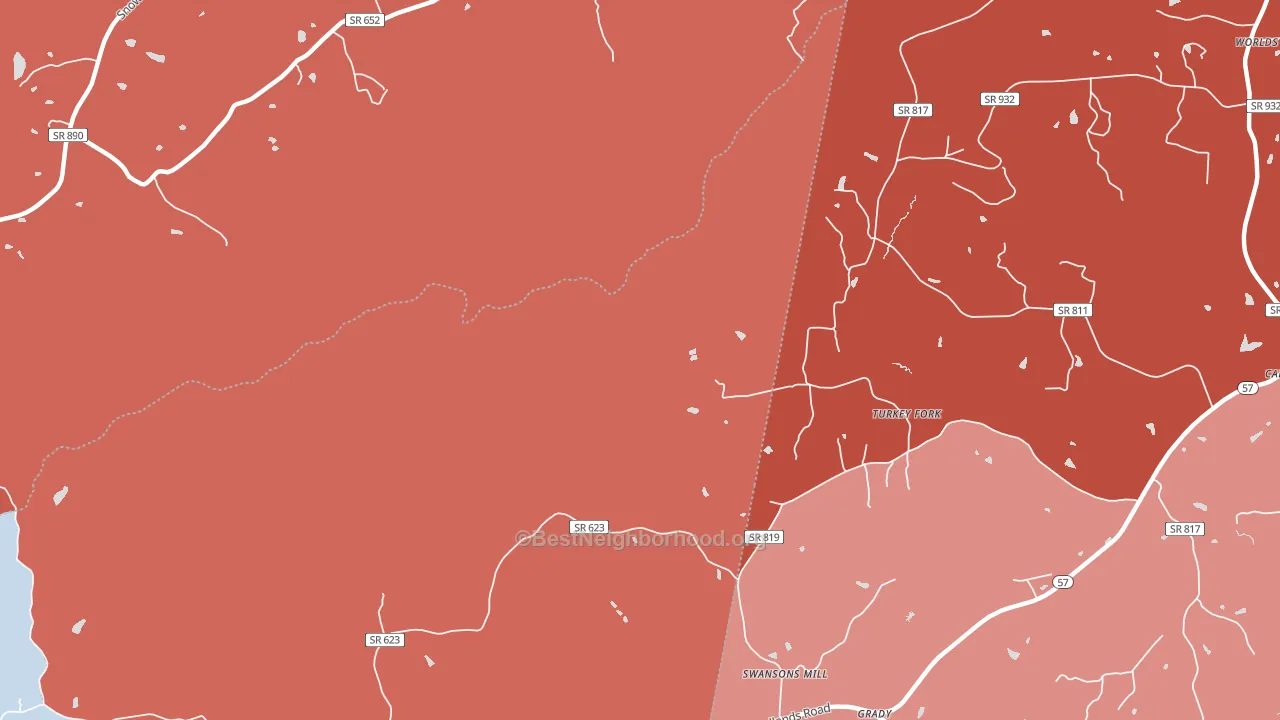 Grady, VA block-group political-lean map