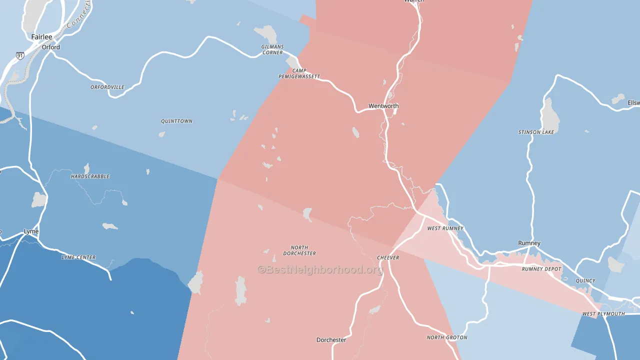 Grafton County, NH block-group political-lean map