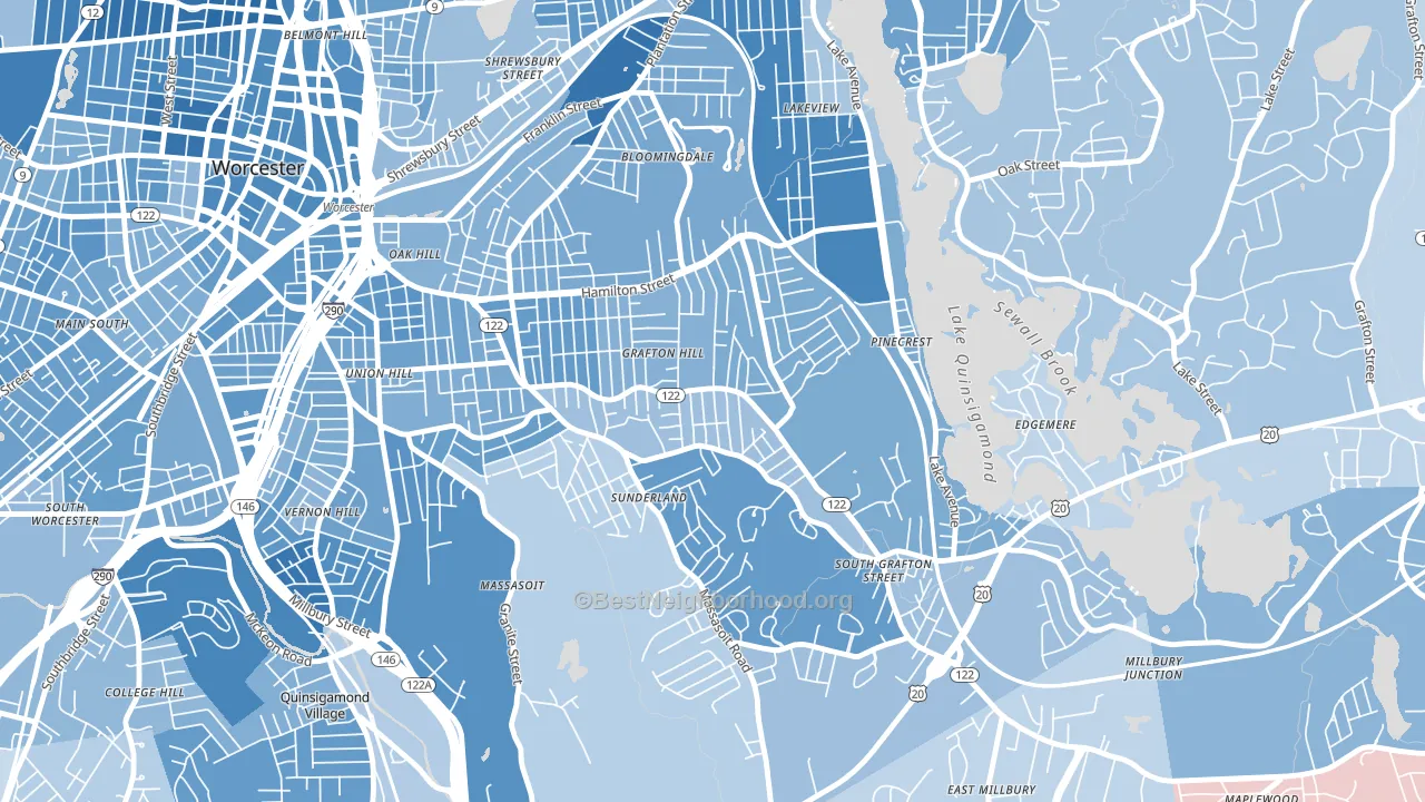 Grafton Hill, Worcester, MA block-group political-lean map