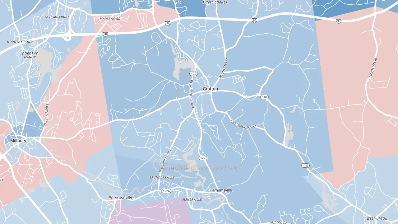 Grafton, MA block-group political-lean map
