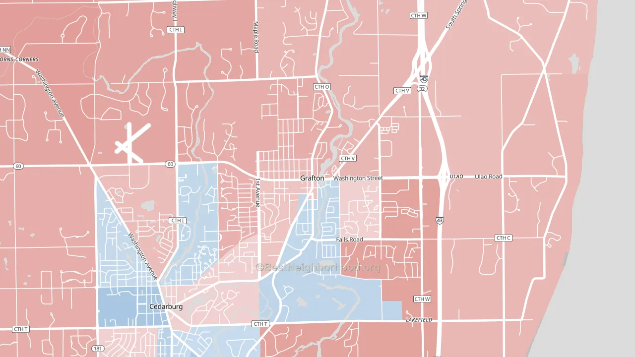 Grafton, WI block-group political-lean map