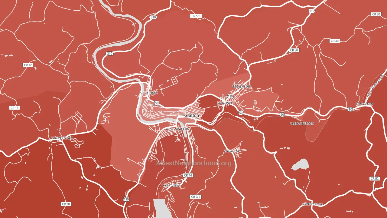 Grafton, WV block-group political-lean map