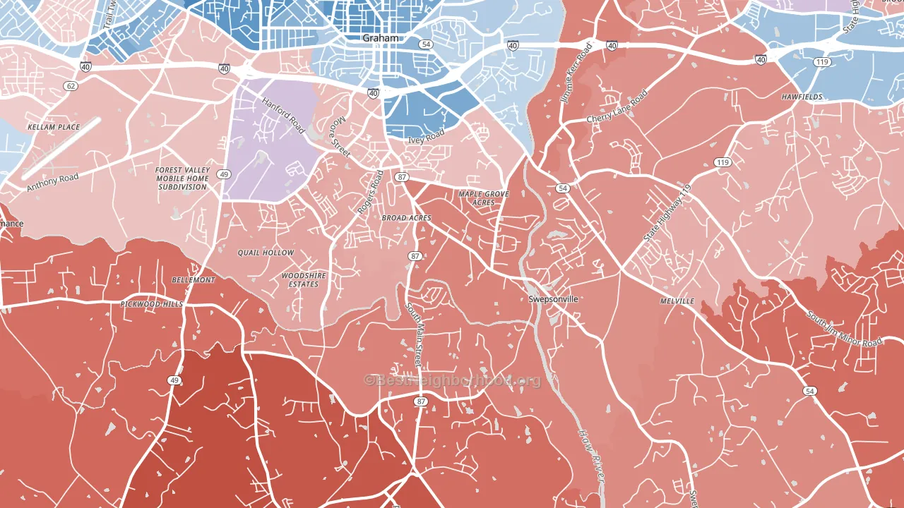 Graham, NC block-group political-lean map