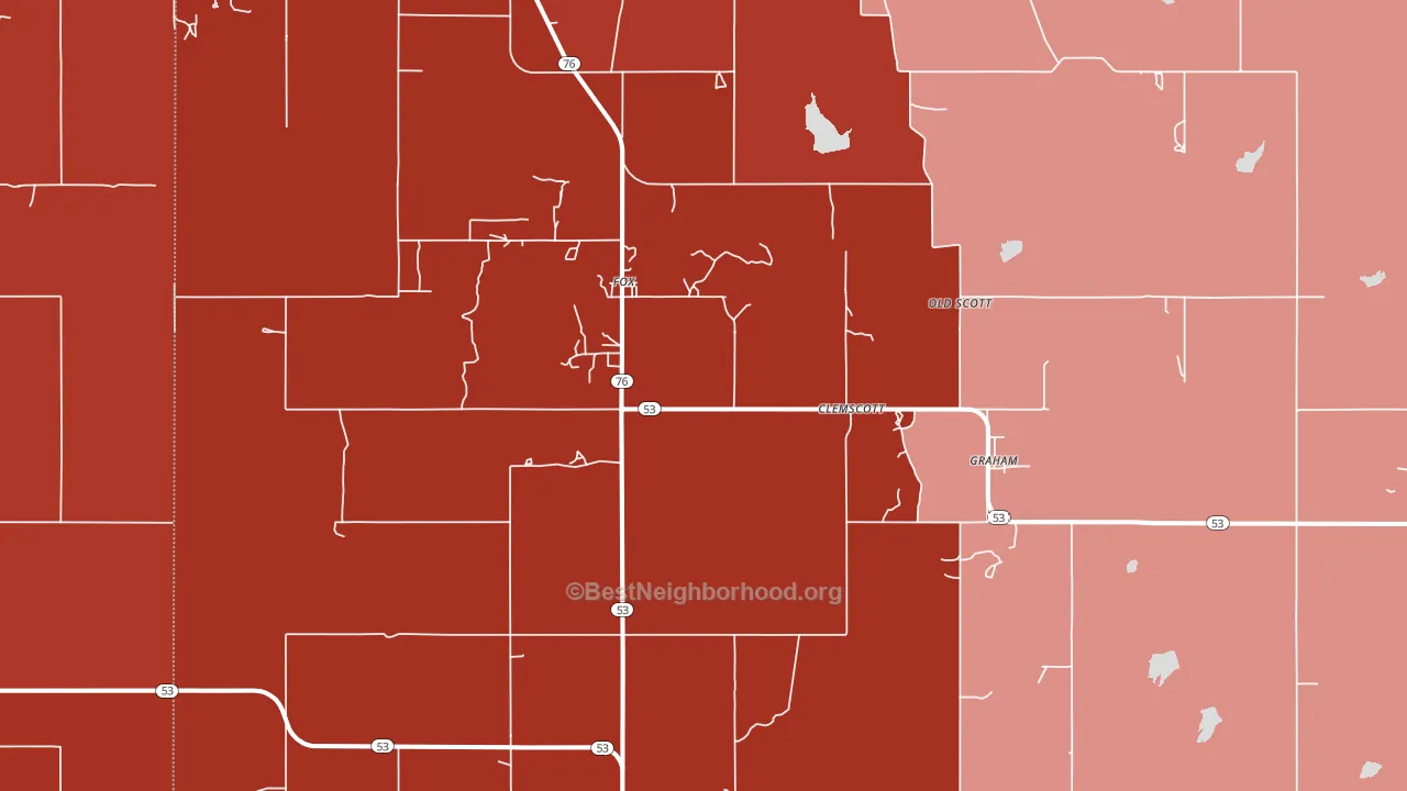 Graham, OK block-group political-lean map