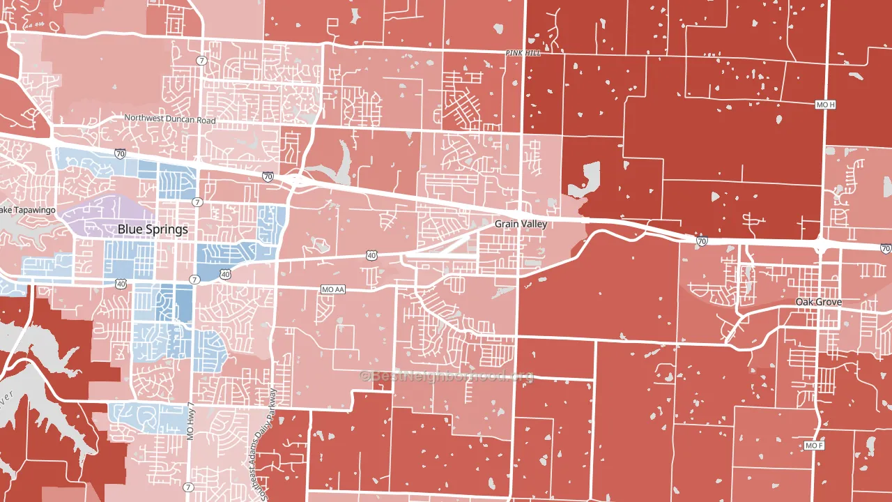Grain Valley, MO block-group political-lean map