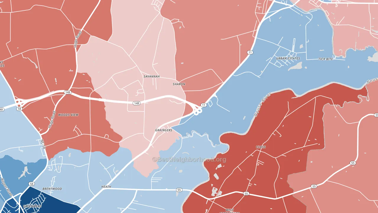 Graingers, NC block-group political-lean map
