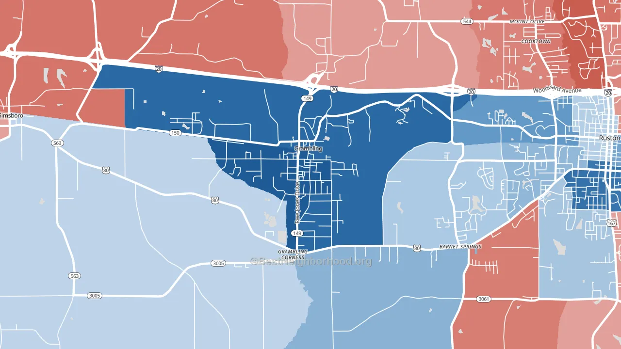 Grambling, LA block-group political-lean map