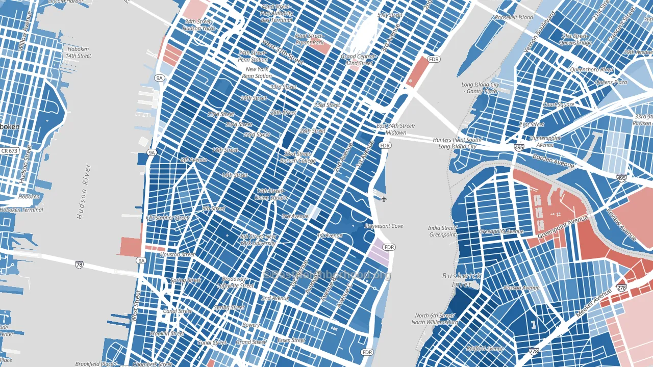 Gramercy, Manhattan, NY block-group political-lean map