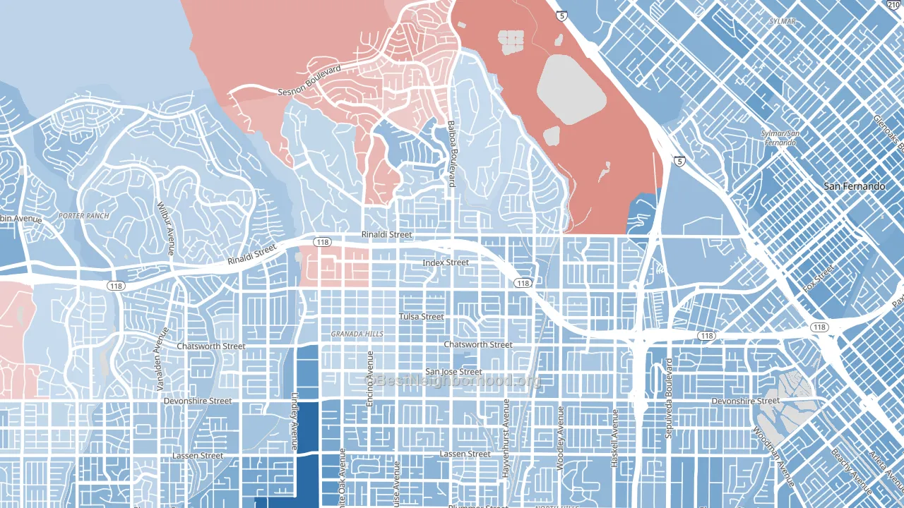 Granada Hills, CA block-group political-lean map
