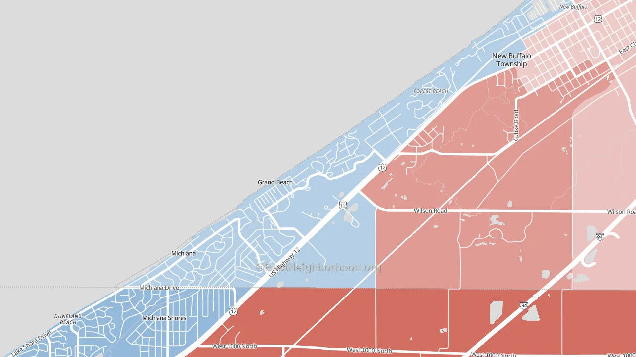 Grand Beach, MI block-group political-lean map