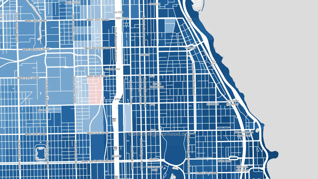 Grand Boulevard, Chicago, IL block-group political-lean map