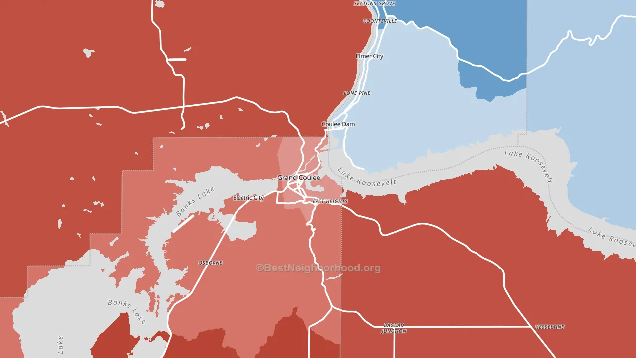 Grand Coulee, WA block-group political-lean map