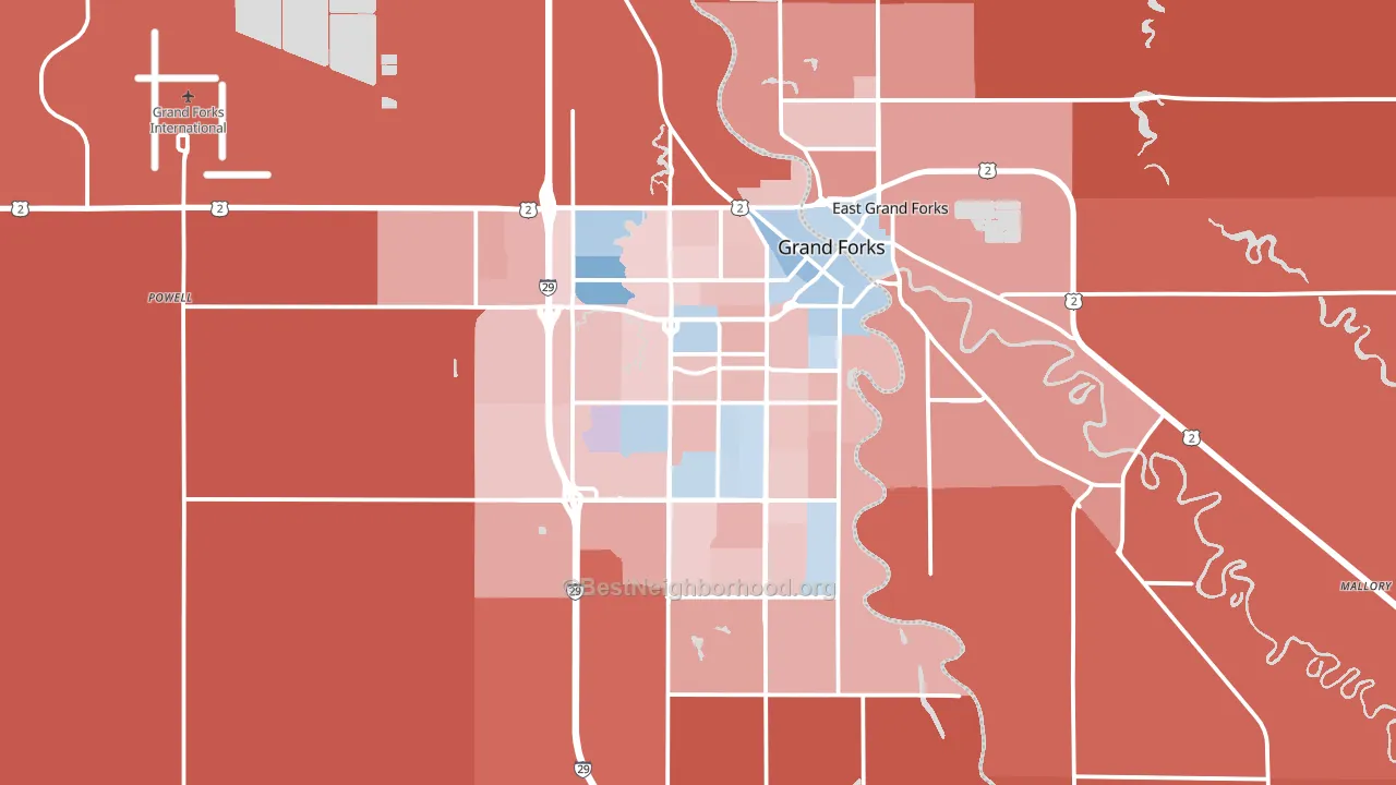 Grand Forks, ND block-group political-lean map