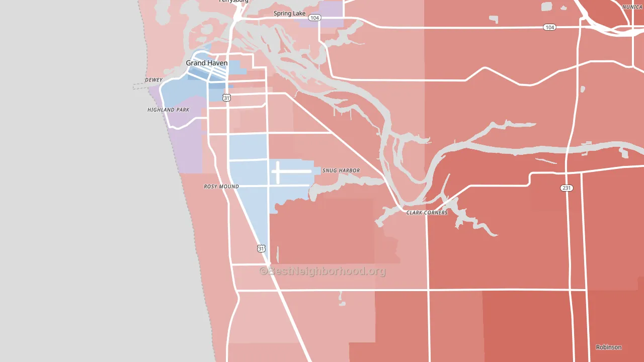 Grand Haven, MI block-group political-lean map