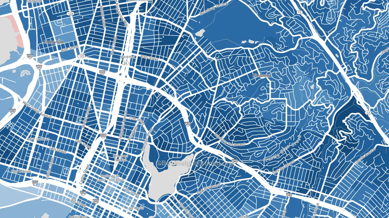Grand Lake, Oakland, CA block-group political-lean map