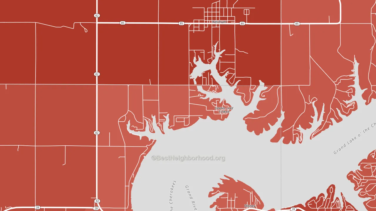 Grand Lake Towne, OK block-group political-lean map