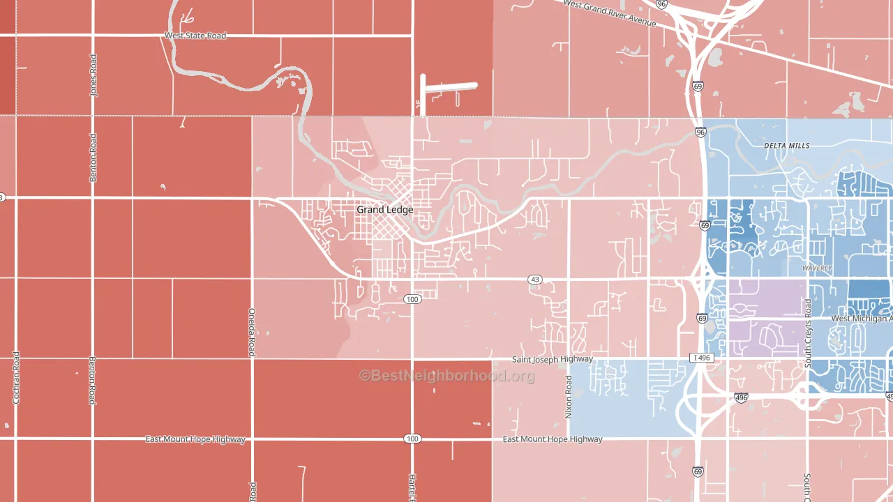 Grand Ledge, MI block-group political-lean map