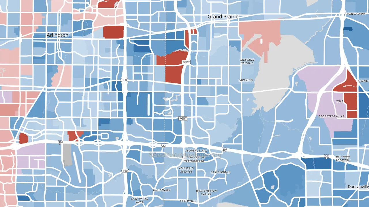 Grand Prairie, TX block-group political-lean map