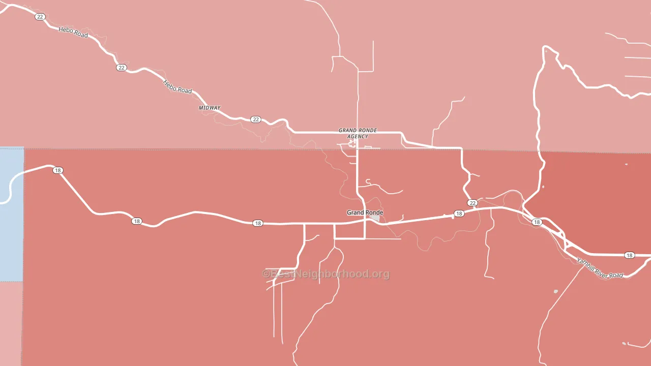Grand Ronde, OR block-group political-lean map