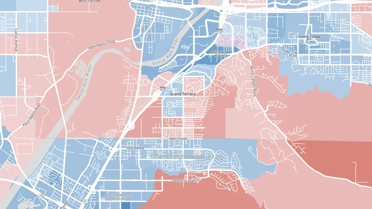 Grand Terrace, CA block-group political-lean map