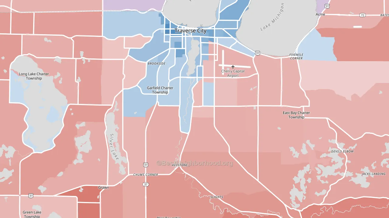 Grand Traverse County, MI block-group political-lean map