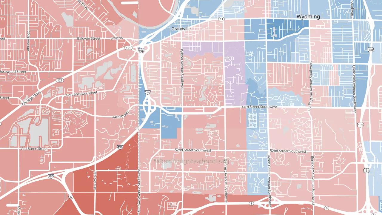 Grandville, MI block-group political-lean map