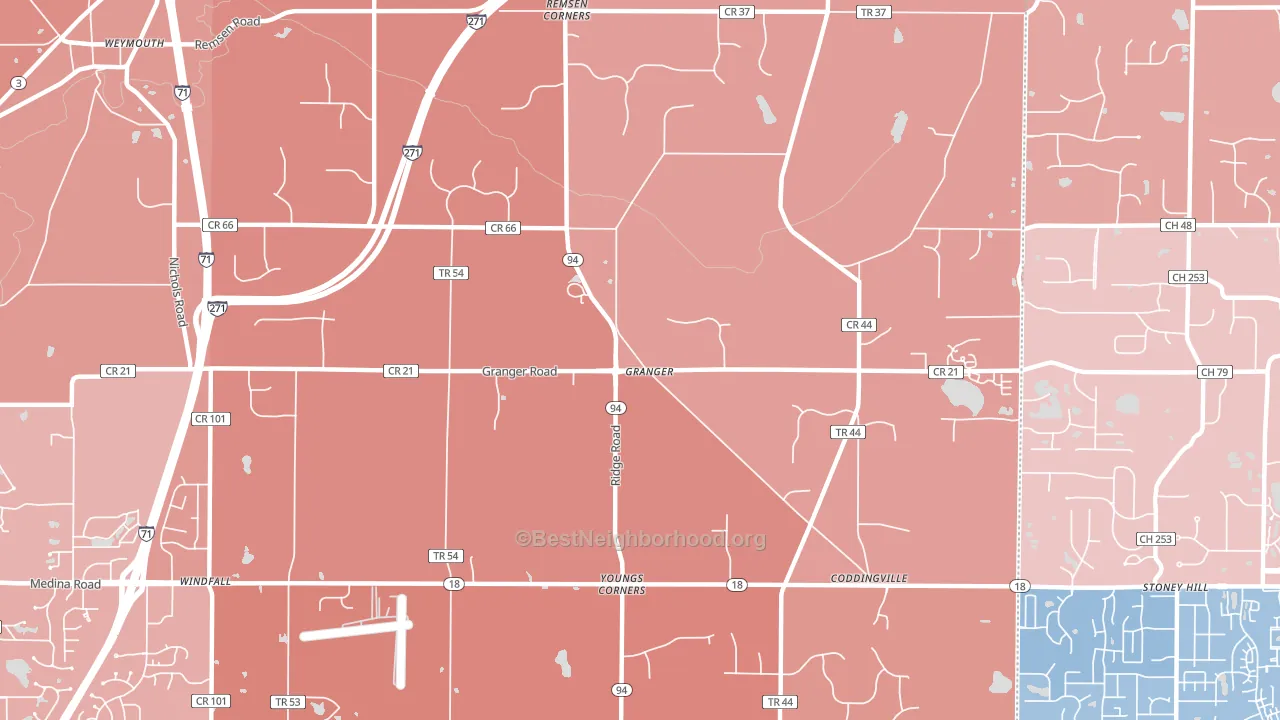 Granger, OH block-group political-lean map
